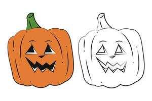 Small set of Halloween pumpkins. Color, black and white flat vector illustration.