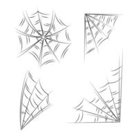 Set with 4 spider webs as a symbol of Halloween. Black and white doodle vector illustration.