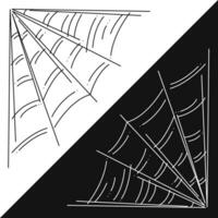 Small set with spider web as a symbol of Halloween. Black and white doodle vector illustration.