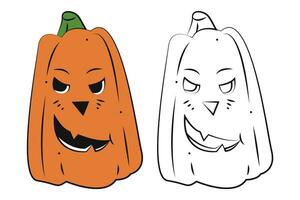 Small set with Halloween pumpkins. Color, black and white flat vector illustration.