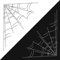 Small set with two spider web as a symbol of Halloween. Black and white doodle vector illustration.