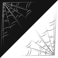 Small set with two spider web as a symbol of Halloween. Black and white doodle vector illustration.