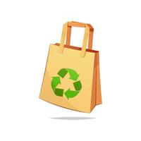 Eco paper bag with recycle symbol. Paper shopping bag for grocery shopping. vector