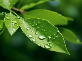 Green leaf with water drop on black background photo