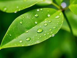 Green leaf with water drop on black background photo