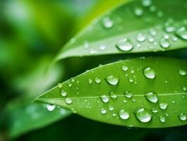 Macro shot.Green leaf with water drop on black background photo