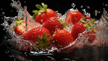 Strawberry slice in water AI generated photo