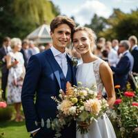 novia y novio Boda en el jardín foto