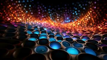 Abstract background 3d blue ball in hole pattern with bokeh glowing lights,Concept for New Techology wallpaper background Generative Ai photo