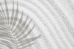 Sand texture with palm leaves shadow on spiritual pattern,Japanese Zen Garden white sand surface with coconut leaf shadow on circles,Harmony,Meditation,Zen like concept photo