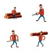 Lumberjack icons set cartoon vector. Man woodcutter while working vector