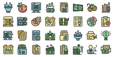 Financial planner icons set vector color line