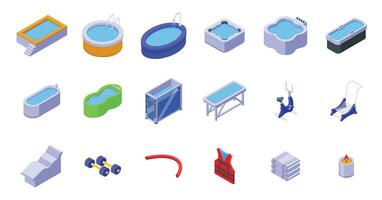 Hydrotherapy icons set isometric vector. Spa pool vector