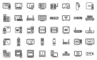 Smart TV box icons set outline vector. Cable device vector