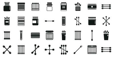 Wooden cotton swabs icons set simple vector. Bath cotton vector