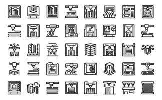 3D printing in construction icons set outline vector. Lab print vector