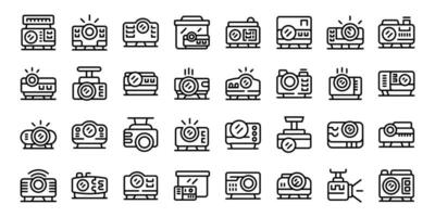 Projector icons set outline vector. Video office vector