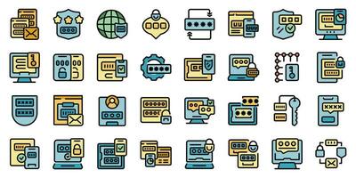 Multi factor authentication icons set vector color line