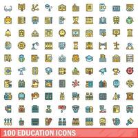 100 educación íconos colocar, color línea estilo vector