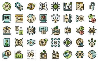 Virtual money icons set vector color line