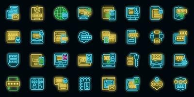 Multi factor authentication icons set vector neon