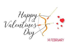 Happy Valentines Day text with golden bow and arrow . vector