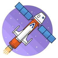 Ship flying in space on the white background. vector