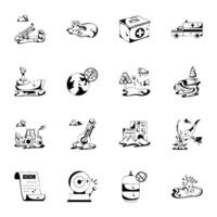 Collection of Disasters Glyph Icons vector