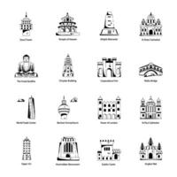 Pack of Worlds Historic Landmarks Glyph Icons vector