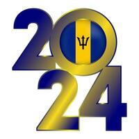 Happy New Year 2024 banner with Barbados flag inside. Vector illustration.