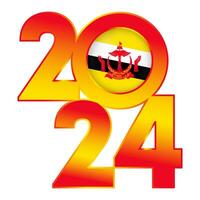 Happy New Year 2024 banner with Brunei flag inside. Vector illustration.