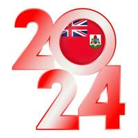 Happy New Year 2024 banner with Bermuda flag inside. Vector illustration.