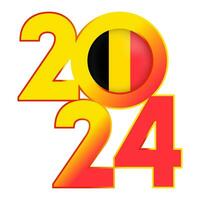 Happy New Year 2024 banner with Belgium flag inside. Vector illustration.