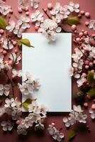 Empty blank white paper with flower decoration, created with generative AI photo