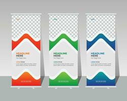 Modern business presentation roll-up x banner template with three color variation vector