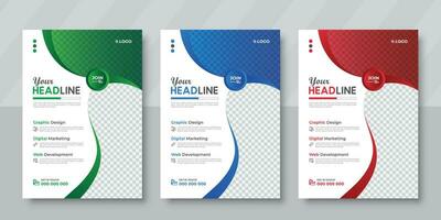 Corporate business flyer template design set with blue, green, and red, colors. marketing, business proposal, promotion, advertising, publication, cover page vector