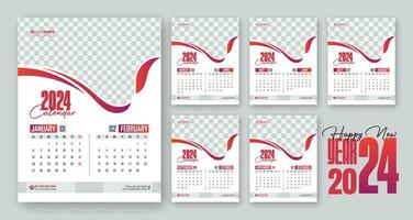 Creative modern business 2024 wall calendar design with 12 month vector