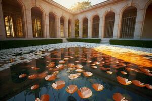 Pond flower mansion. Generate Ai photo