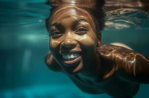 Woman underwater pool. Generate Ai photo