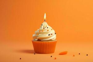 Cupcake candle orange food. Generate Ai photo