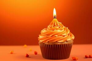 Cupcake candle orange. Generate Ai photo