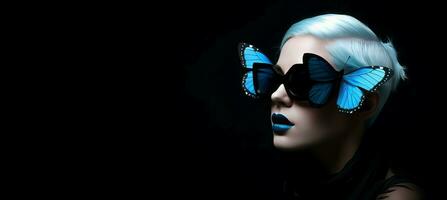 Fashion blue woman portrait banner. Generate Ai photo