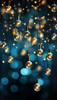 sparkling Christmas garland lights against a deep blue backdrop AI generated photo