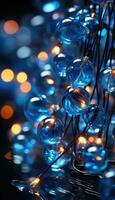 sparkling Christmas garland lights against a deep blue backdrop AI generated photo