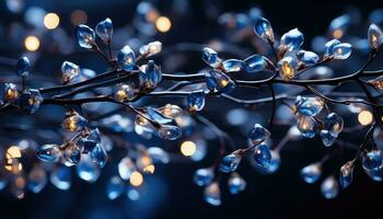 sparkling Christmas garland lights against a deep blue backdrop AI generated photo