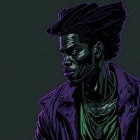 Black Rapper Illustration With Duotone Style, Purple and Green Color, Ai Generative photo