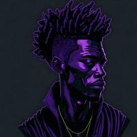 Black Rapper Illustration With Duotone Style, Purple and Green Color, Ai Generative photo