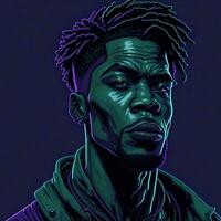 Black Rapper Illustration With Duotone Style, Purple and Green Color, Ai Generative photo