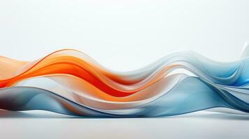 3D Abstract wavy glass with blue and orange color isolated white background photo