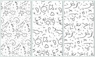 Fun Color Black line abstract doodle set seamless pattern, Creative minimalist style art background for children or trendy design with basic shapes. Simple childish scribble backdrop vector